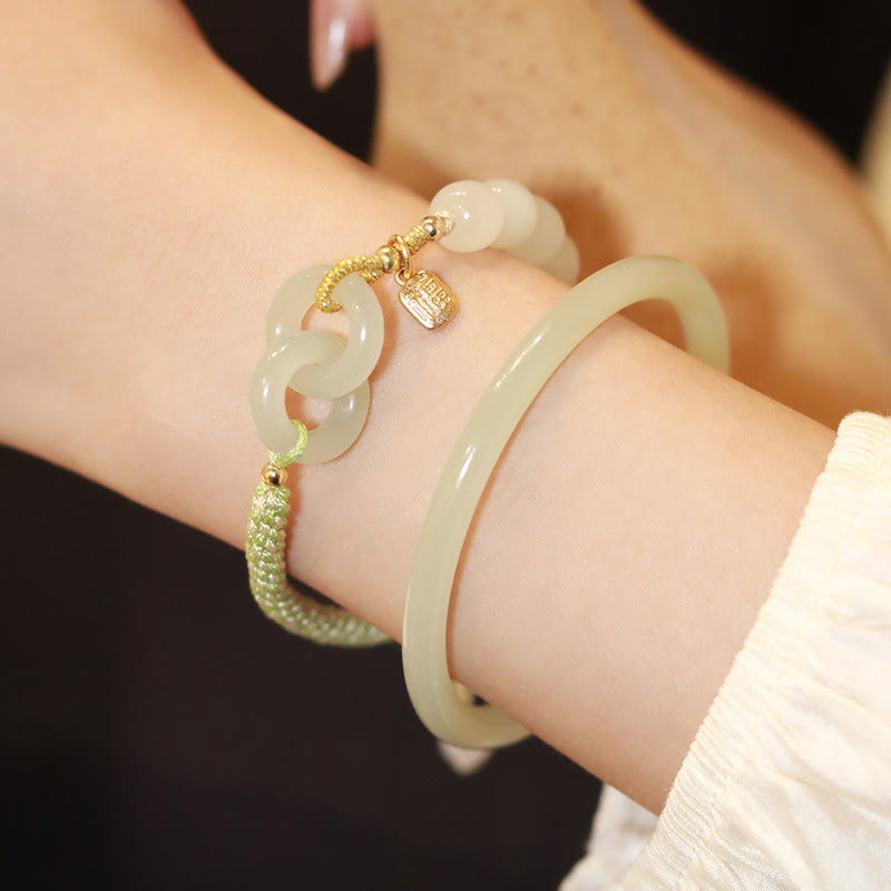 KarmaRipple's Authentic Hetian Jade Bead Double Peace Buckle Fu Character Abundance Woven Bracelet p14