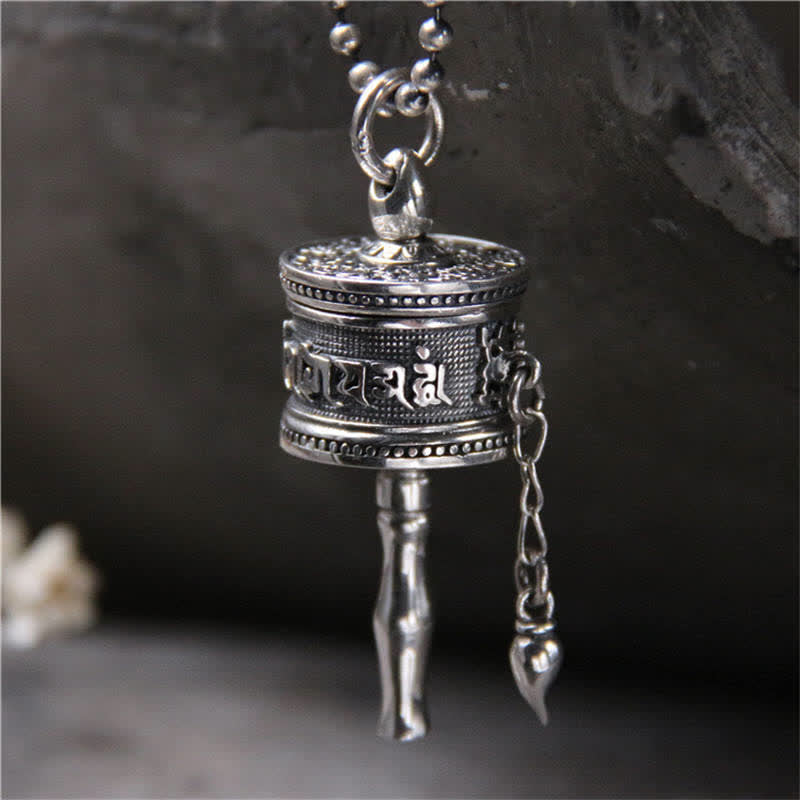 KarmaRipple's 925 Sterling Silver Om Mani Padme Hum Prayer Wheel Purity Rotatable Pendant Necklace p1
