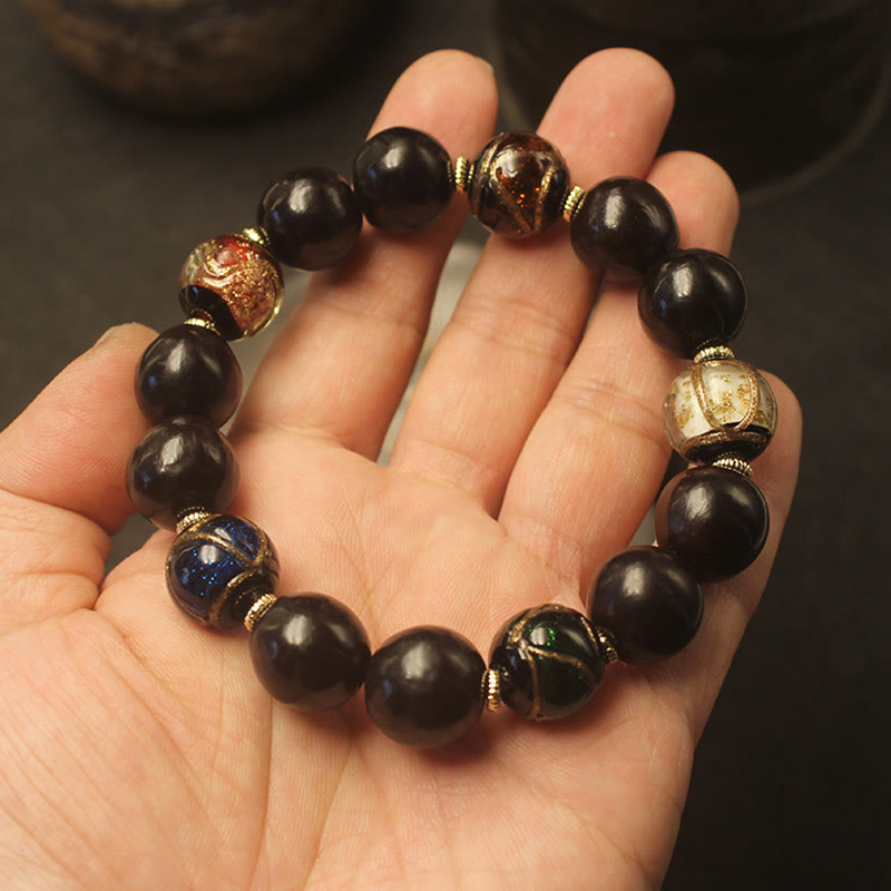 KarmaRipple's Western Soapberry Incense Ash Liuli Glass Bead Wealth Bracelet p4
