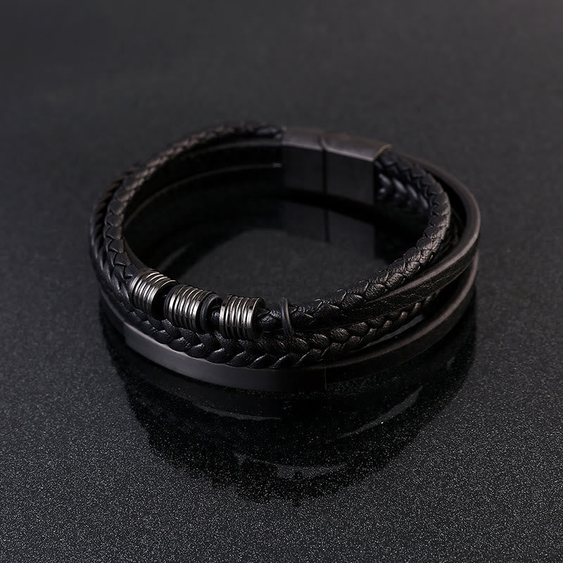 KarmaRipple's Leather Multi-Layer Titanium Steel Balance Woven Magnetic Buckle Bracelet p8