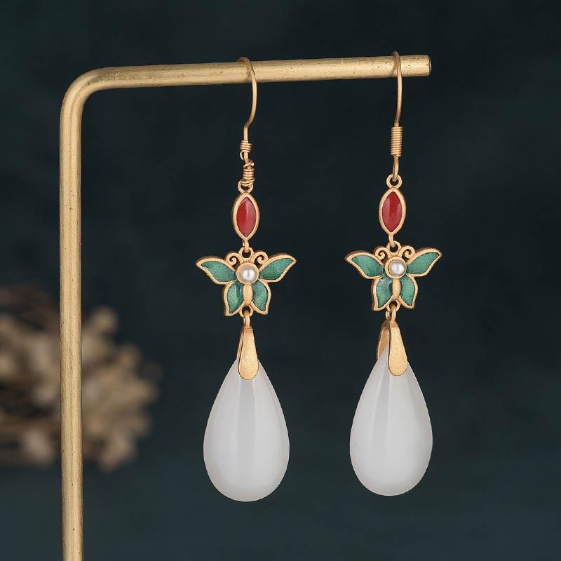 KarmaRipple's FengShui Ivory Jade Fortune Drop Earrings p2