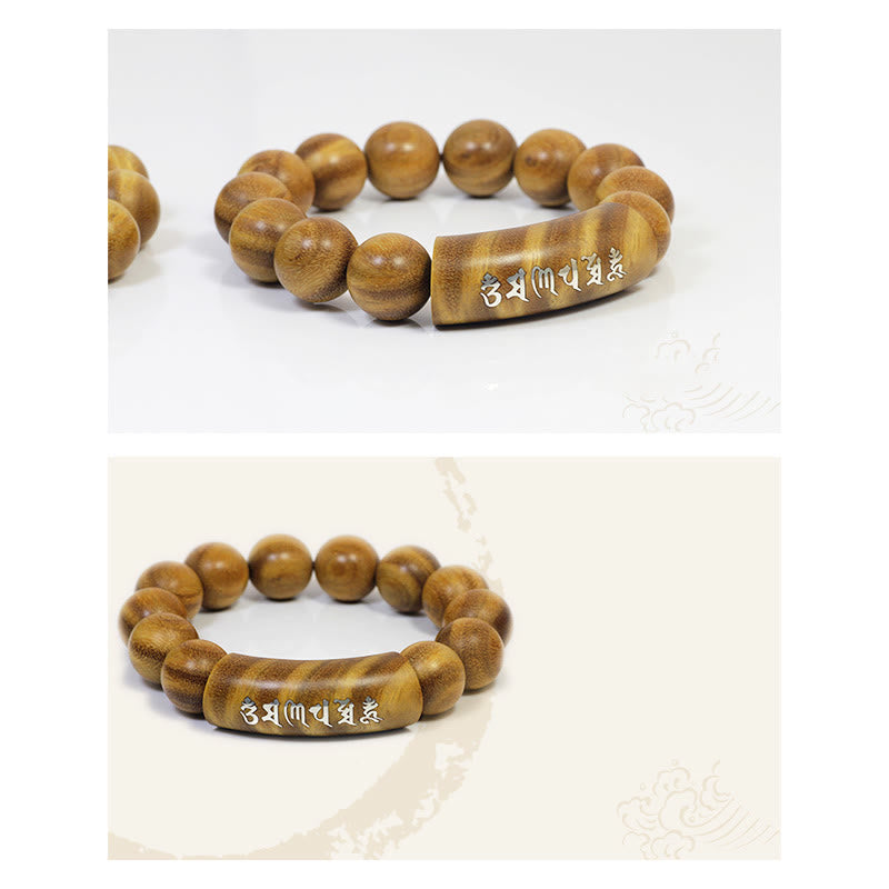 KarmaRipple's 999 Sterling Silver Green Sandalwood Om Mani Padme Hum Dragon Phoenix Dharmachakra Inlaid Peace Bracelet p7