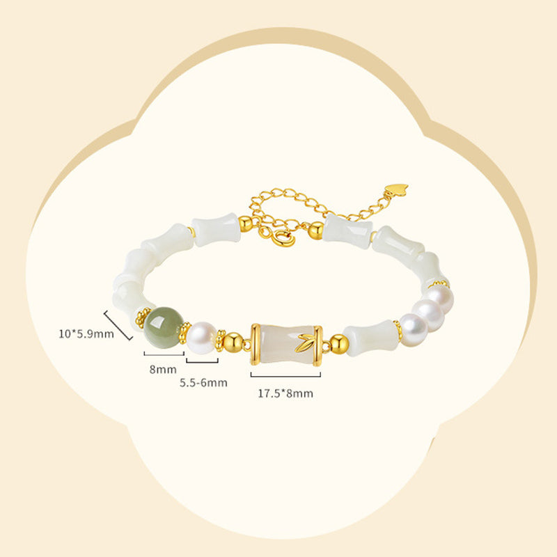 KarmaRipple's 925 Sterling Silver Authentic Hetian Ivory Jade Bamboo Fortune Blessing Bracelet p12