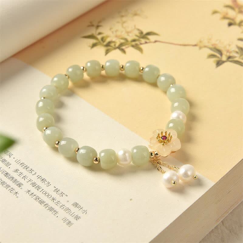 KarmaRipple's Hetian Jade Flower Pearl Happiness Abundance Bracelet p2