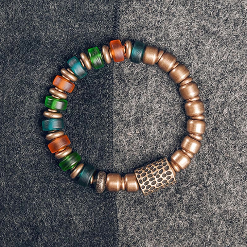 KarmaRipple's Tibetan Colorful Glass Beadwork Bronze Wealth Bracelet p14