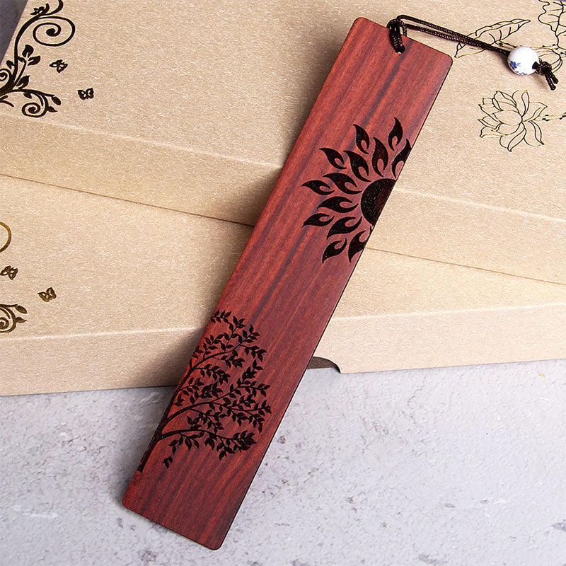 KarmaRipple's Sun Tree Ebony Wood Small Leaf Red Sandalwood Bookmarks With Gift Box p18
