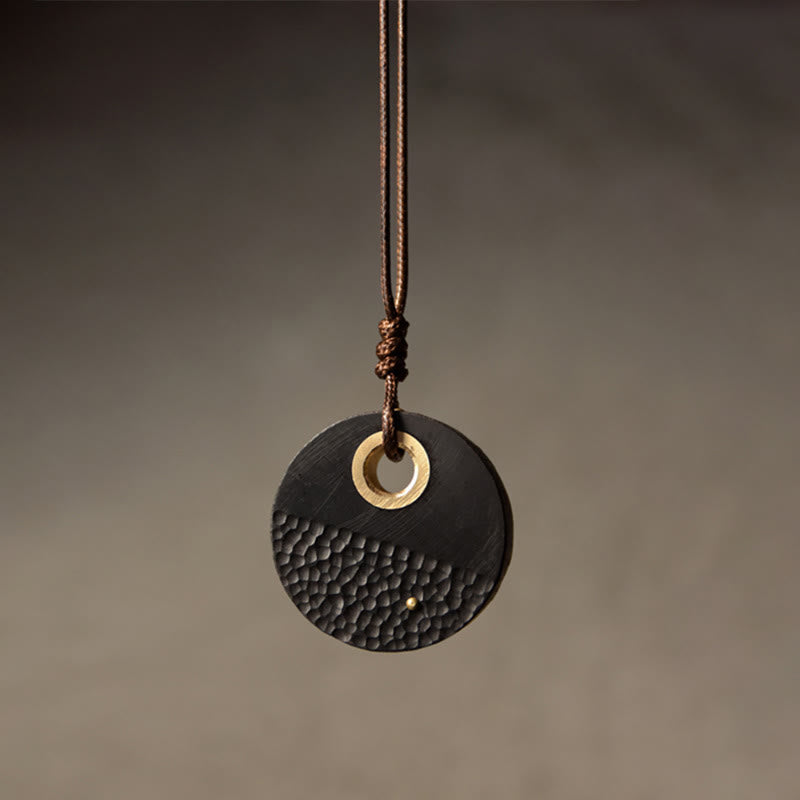 KarmaRipple's Handcrafted Round Ebony Wood Bronze Peace Pendant Necklace p9