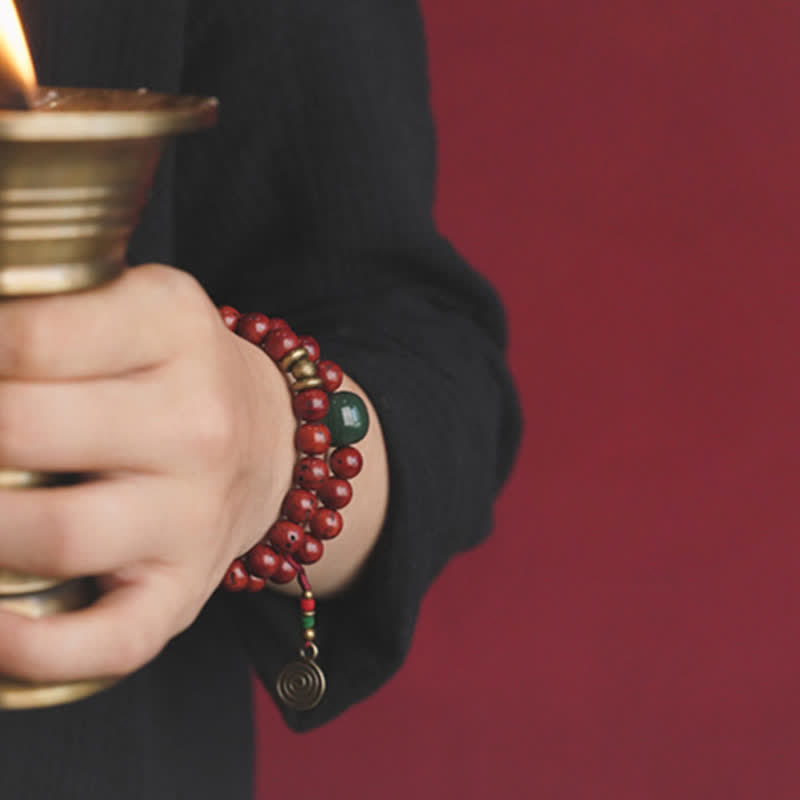 KarmaRipple's Bodhi Seed Cyan Jade Bronze Peace Fortune Bracelet p3