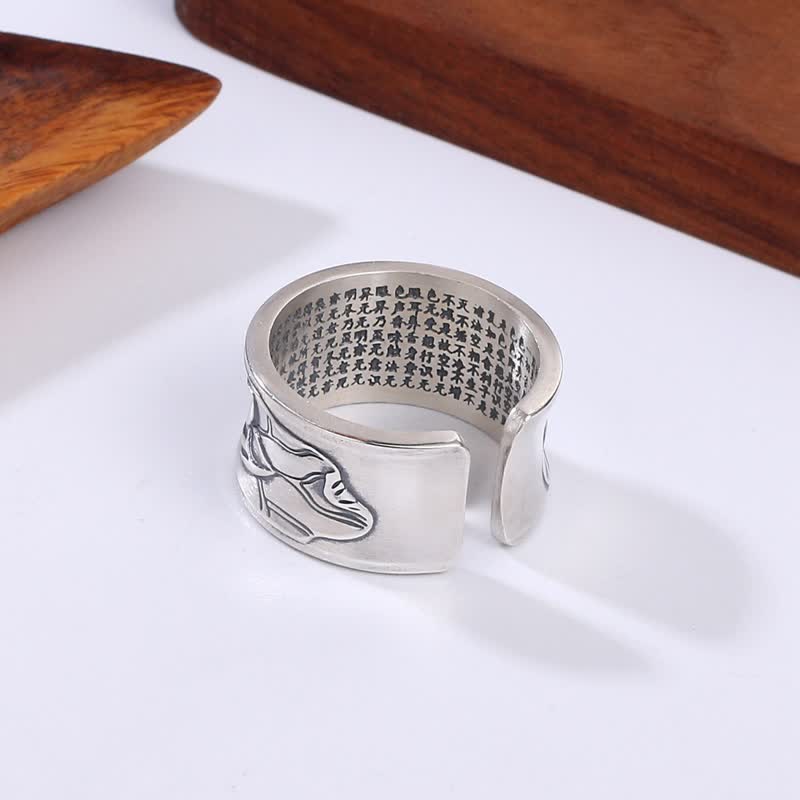 KarmaRipple's 999 Sterling Silver Lotus Flower Heart Sutra Protection Ring p4