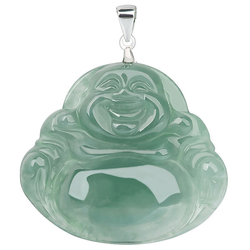 KarmaRipple's 925 Sterling Silver Laughing Buddha Jade Protection Calm Pendant Chain Necklace p10