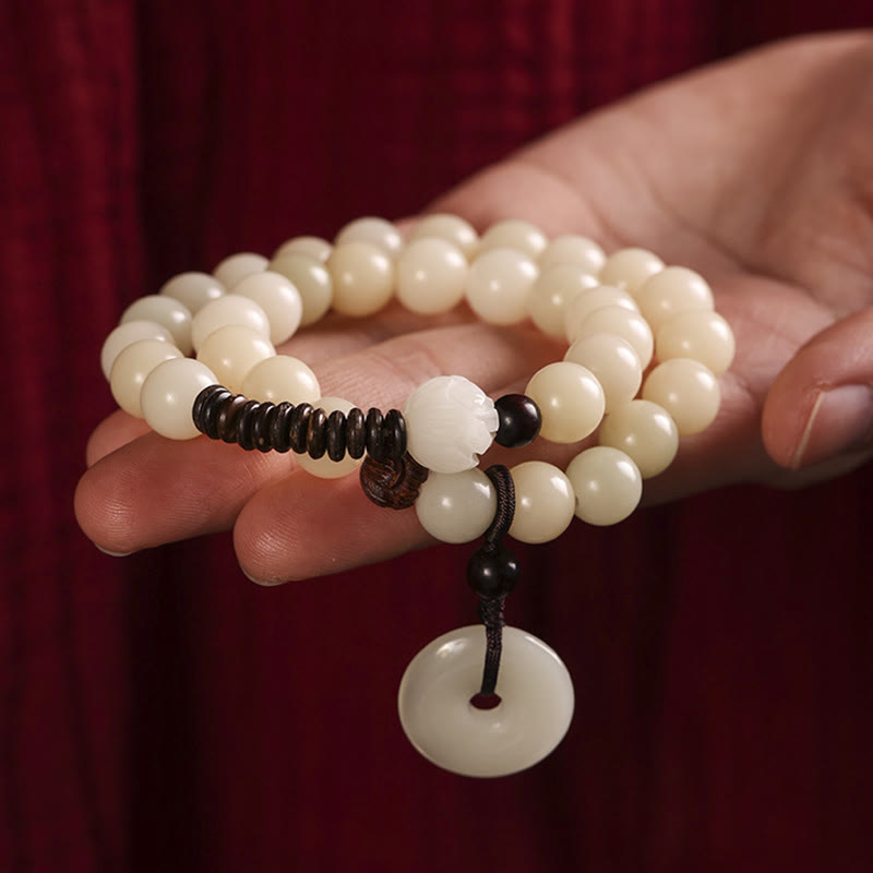 KarmaRipple's Bodhi Seed Green Sandalwood Lotus Peace Buckle Balance Double Wrap Bracelet p5