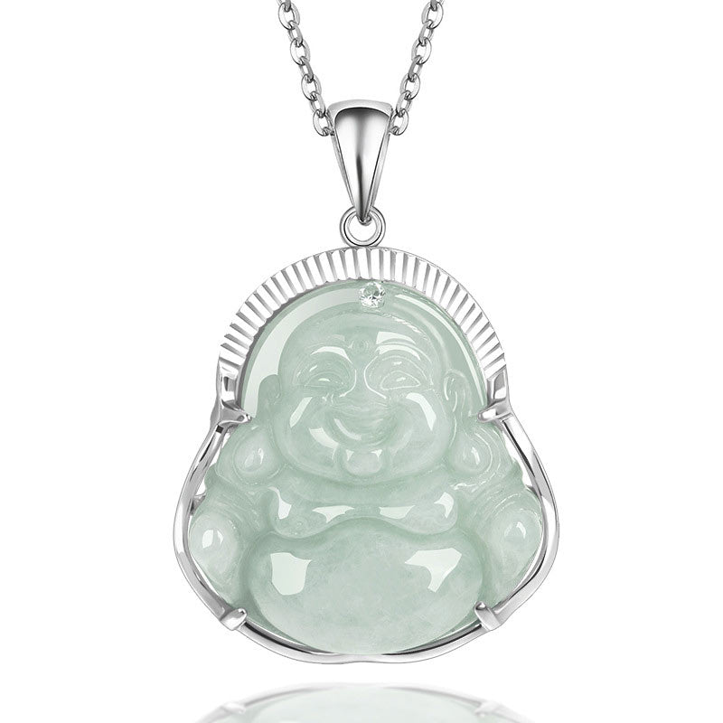 KarmaRipple's 925 Sterling Silver Laughing Buddha Jade Fortune Calm Pendant Chain Necklace p10
