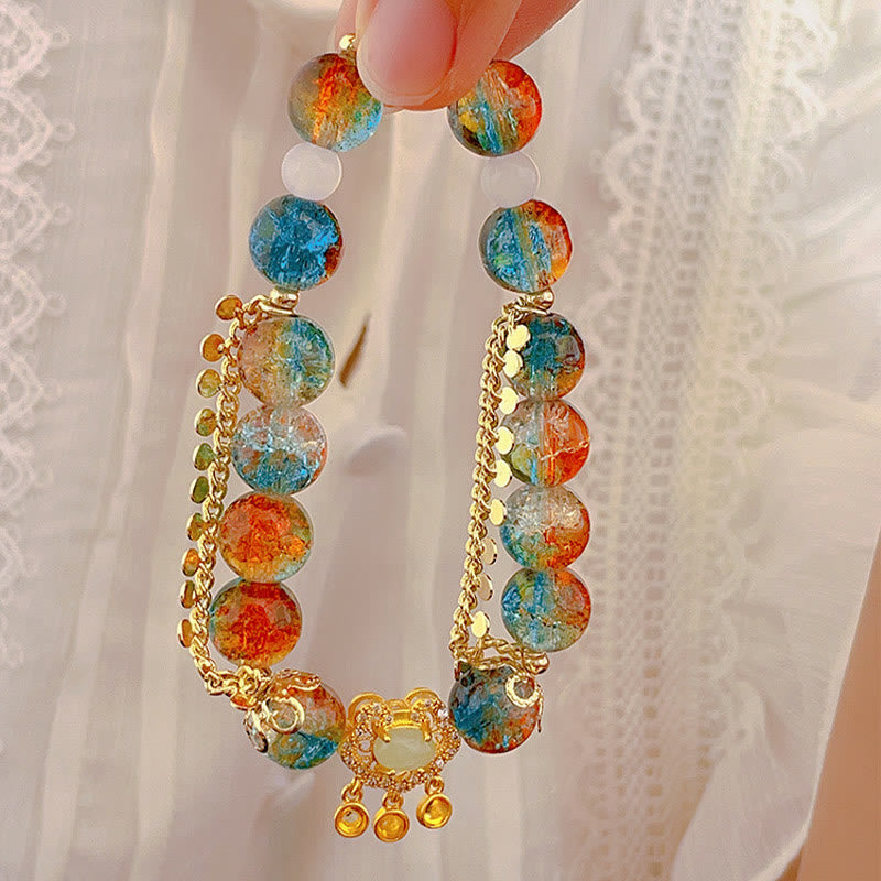 KarmaRipple's Colorful Liuli Glass Bead Chinese Lock Talisman Fortune Bracelet p2