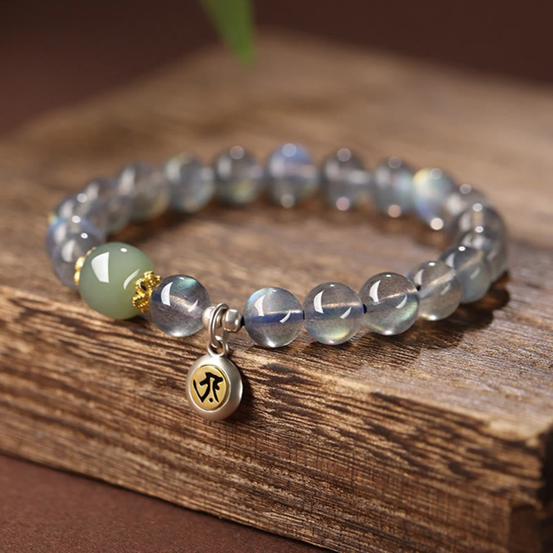 KarmaRipple's Chinese Zodiac Natal Buddha 925 Sterling Silver Authentic Moonstone Hetian Jade Positive Bracelet p21