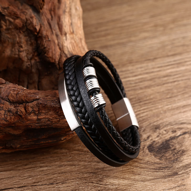 KarmaRipple's Leather Multi-Layer Titanium Steel Balance Woven Magnetic Buckle Bracelet p10
