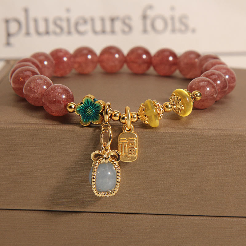 KarmaRipple's Authentic Strawberry Quartz Gemstone Aquamarine Fortune Brand Love Bracelet p4