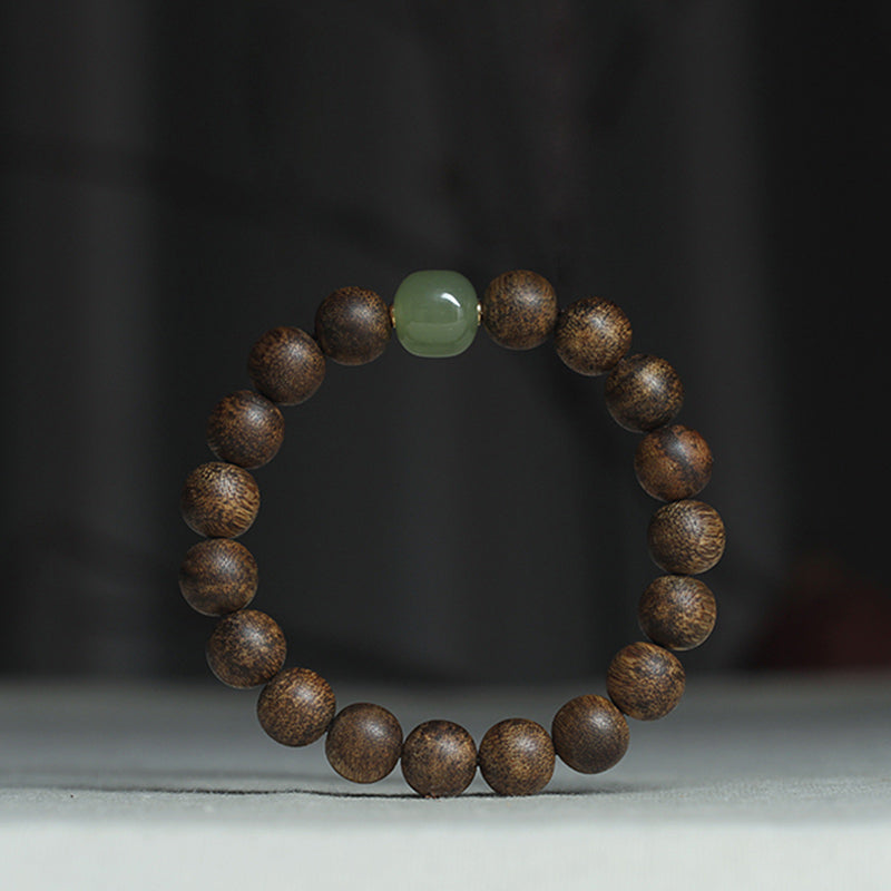 KarmaRipple's Vietnam Huang Qinan Agarwood Hetian Jade Peace Strength Bracelet p2