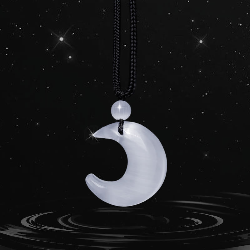 KarmaRipple's Authentic Silver Sheen Obsidian Selenite Gemstone Crescent Moon Yin Yang Pair Protection Pendant Necklace p2