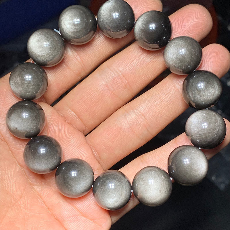 KarmaRipple's Authentic Silver Sheen Obsidian Soothing Protection Bracelet p22