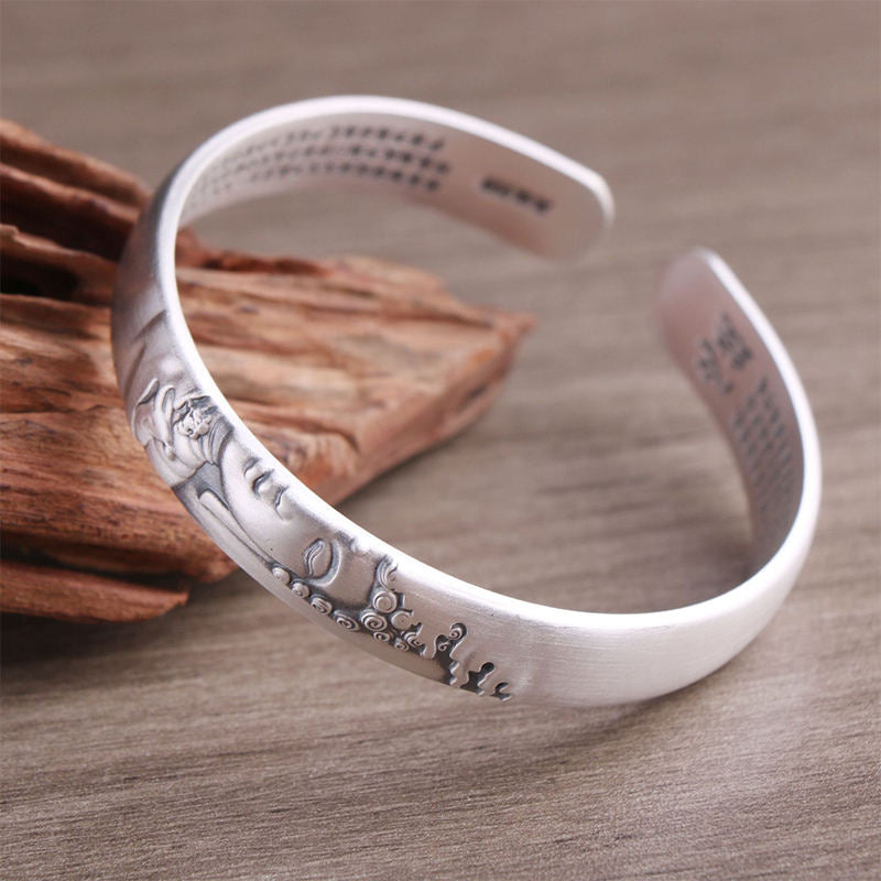 KarmaRipple's 999 Sterling Silver Buddha Head Heart Sutra Serenity Bracelet Bangle p12
