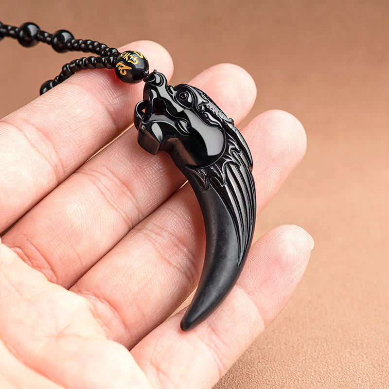 KarmaRipple's Authentic Black Jade Chinese Zodiac Dragon Tooth Pattern Protection Pendant Necklace p4
