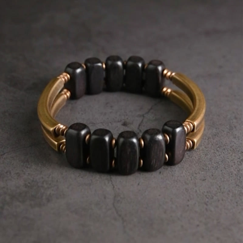 KarmaRipple's Tibetan Ebony Wood Bronze Balance Double Layer Bracelet p2