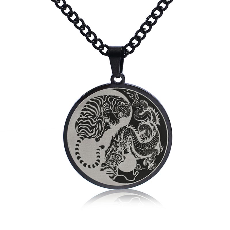 KarmaRipple's Tiger Dragon Titanium Steel Chain Pendant Balance Necklace p1