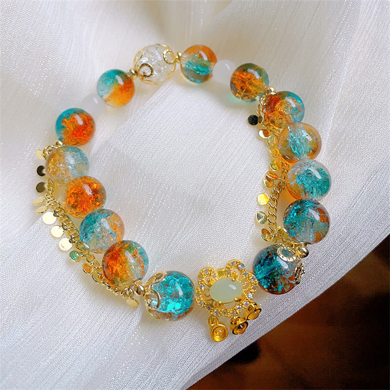 KarmaRipple's Colorful Liuli Glass Bead Chinese Lock Talisman Fortune Bracelet p3