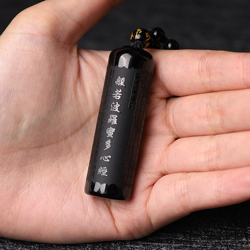 KarmaRipple's Authentic Black Obsidian Heart Sutra Purification Pendant Necklace p9