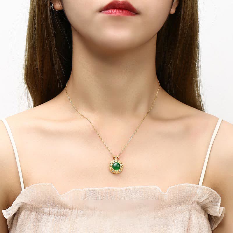 KarmaRipple's 925 Sterling Silver Green Chalcedony Hetian Ivory Jade Strength Pendant Necklace p4