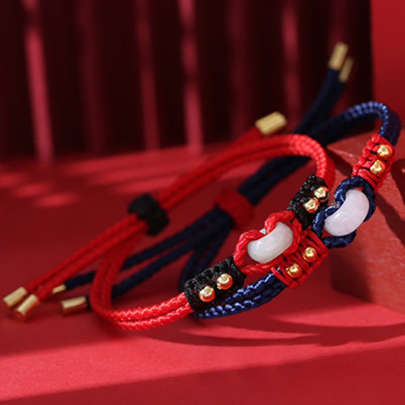 KarmaRipple's Round Peace Buckle Jade Abundance Wealth String Bracelet p13