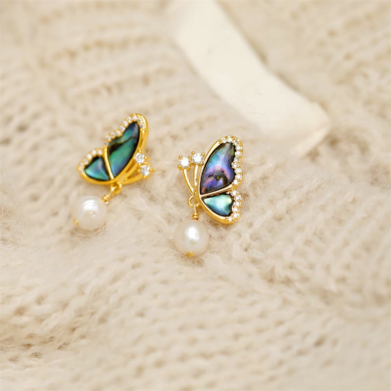 KarmaRipple's 18K Gold Plated Bronze Pearl Butterfly Love Stud Earrings p1