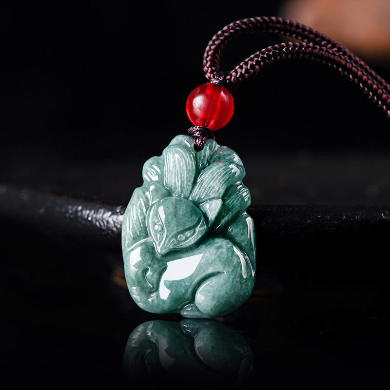 KarmaRipple's Authentic Green Jade Nine Tailed Fox Engraved Prosperity Pendant Necklace p13