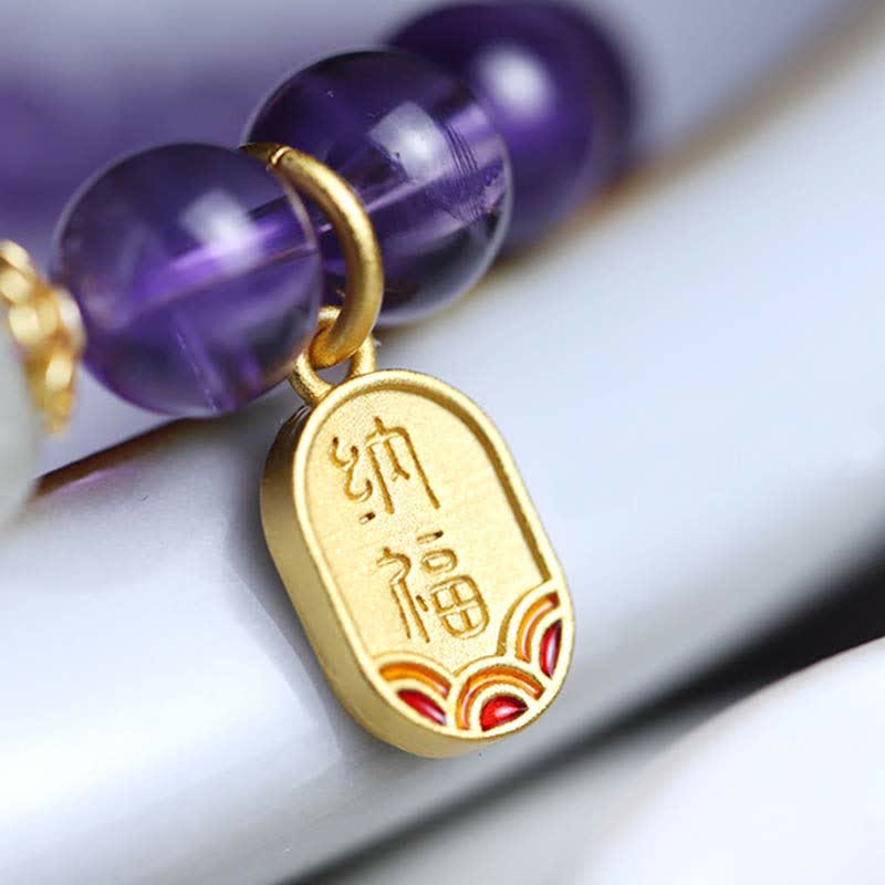 KarmaRipple's Authentic Amethyst Gemstone Hetian Jade Balancing Talisman Bracelet p9