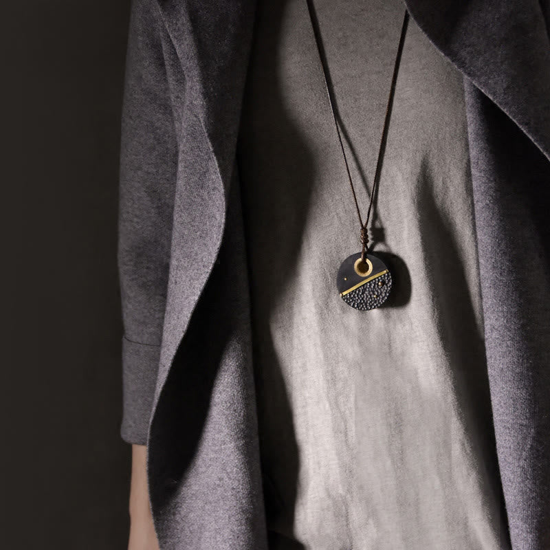 KarmaRipple's Handcrafted Round Ebony Wood Bronze Peace Pendant Necklace p4