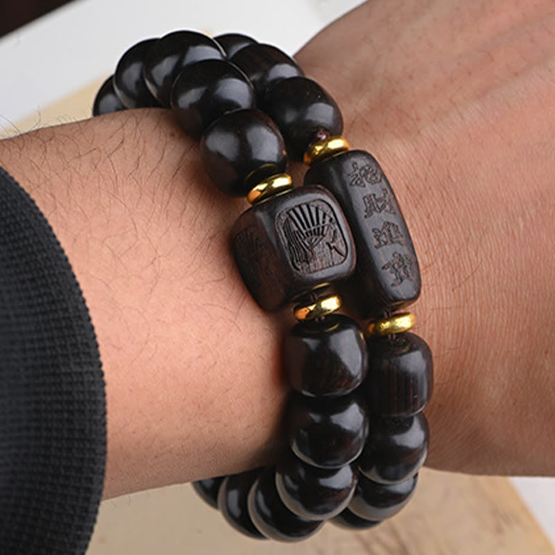 KarmaRipple's Tibetan Ebony Wood Barrel Beadwork Fortunate And Treasure Balance Bracelet p15