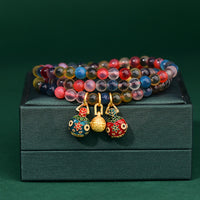 KarmaRipple's Colorful Candy Agate Gold Swallowing Beast Family Strength Talisman Triple Wrap Bracelet