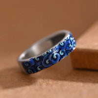 KarmaRipple's Blue Auspicious Clouds Design Balancing Bronze Adjustable Ring