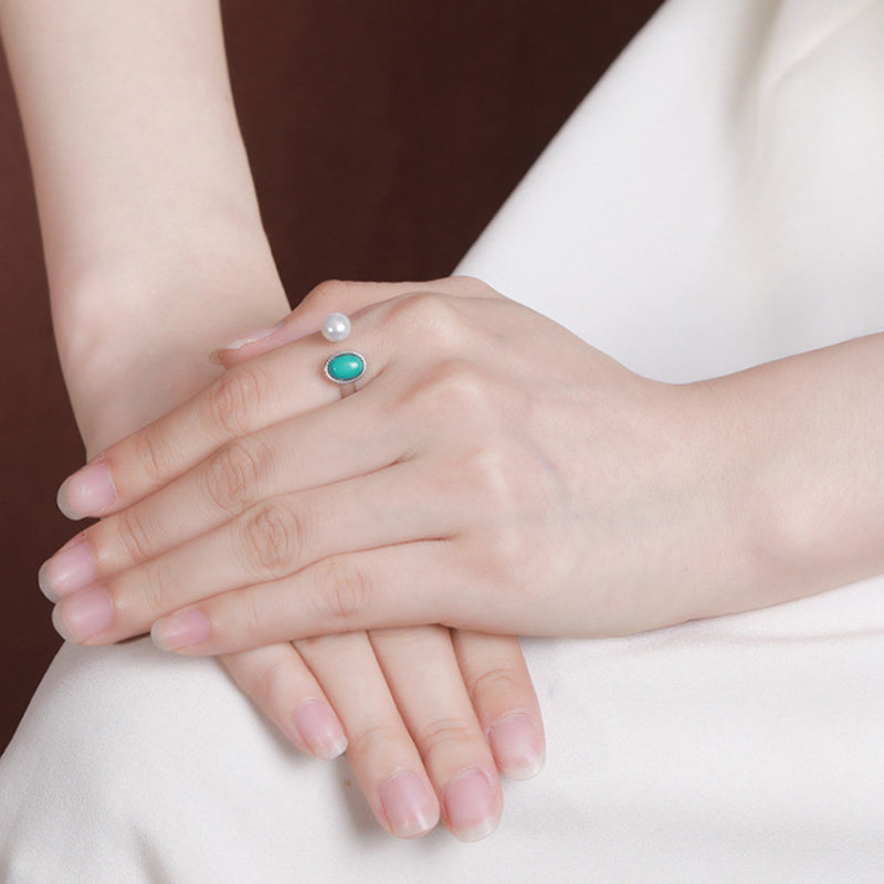 KarmaRipple's 925 Sterling Silver Pearl Turquoise Balancing Wisdom Pendant Necklace Ring Earrings p10