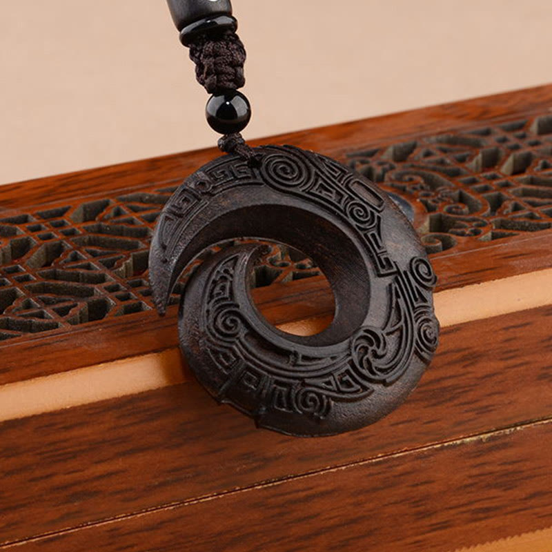 KarmaRipple's Small Leaf Red Sandalwood Ebony Wood One's Fortune Improves Design Patern Protection Pendant Necklace p9