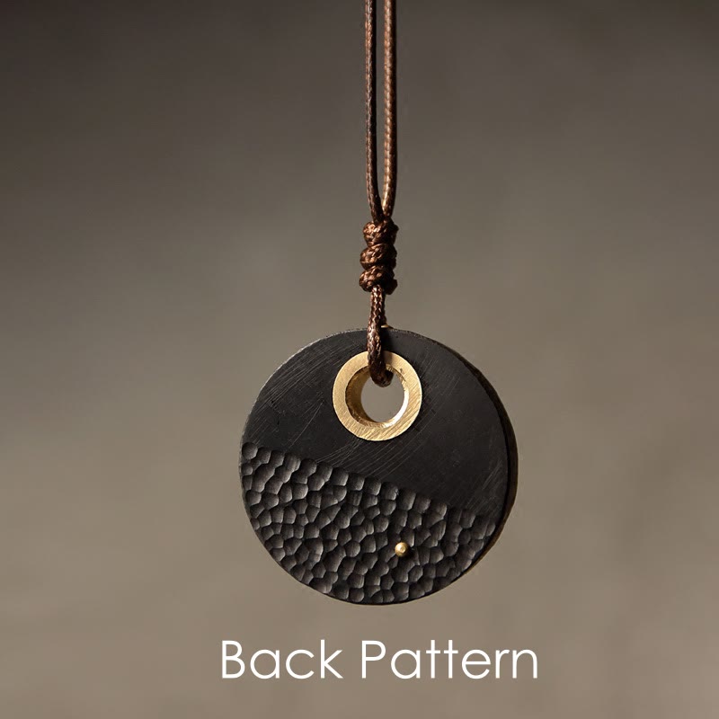 KarmaRipple's Handcrafted Round Ebony Wood Bronze Peace Pendant Necklace p2