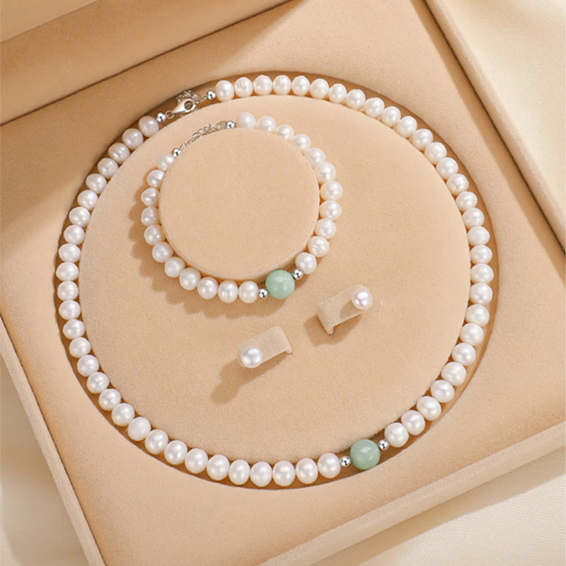 KarmaRipple's 925 Sterling Silver Authentic Pearl Jade Balancing Pendant Bracelet Earrings With Gift Box p14