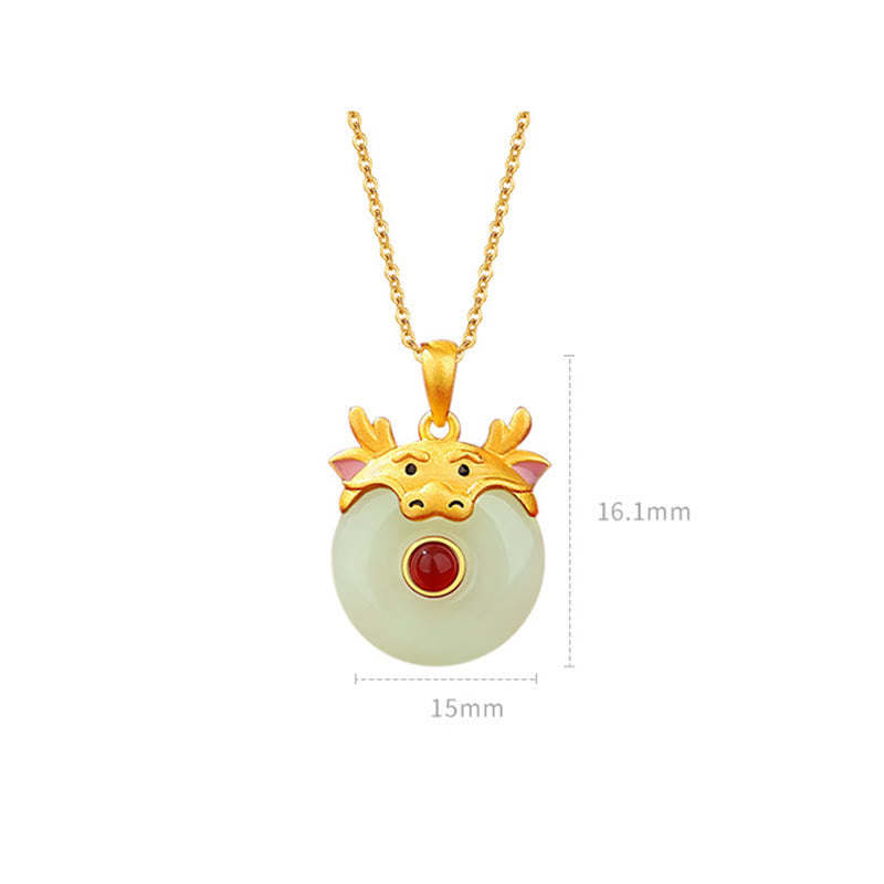 KarmaRipple's 925 Sterling Silver Hetian Jade Chinese Zodiac Year of the Dragon Red Agate Fortune Protection Pendant Necklace ( p20