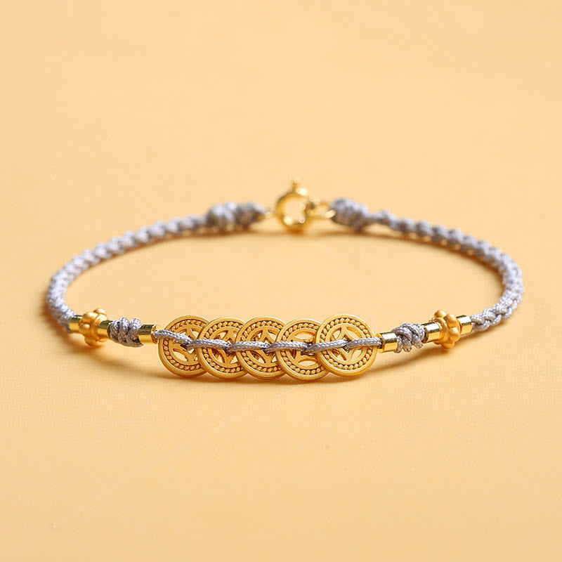 KarmaRipple's Bronze Coin Fortune Tree Pearl Fortune Blue Rope Woven Bracelet p34