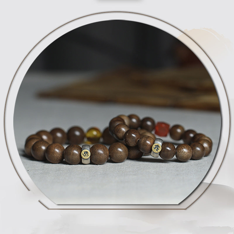KarmaRipple's Chinese Zodiac Natal Buddha Kalimantan Agarwood Red Agate Amber 925 Sterling Silver Bracelet p17