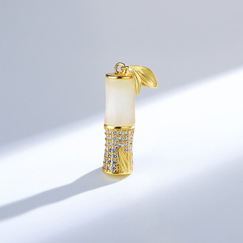 KarmaRipple's 925 Sterling Silver Hetian Ivory Jade Bamboo Happiness Pendant Necklace p4