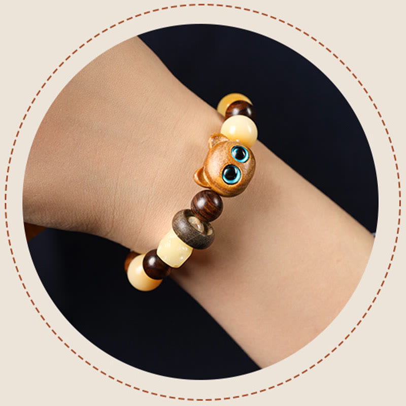 KarmaRipple's Authentic Bodhi Seed Sandalwood Fortunate Cute Cat Head Paw Claw Peace Bracelet p12