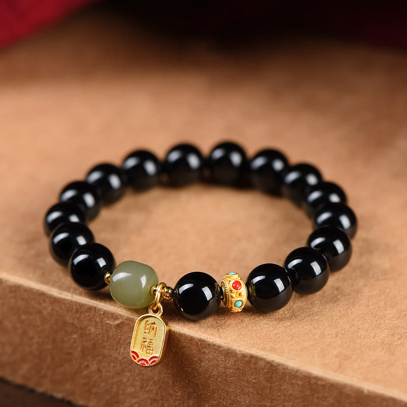 KarmaRipple's Black Onyx Hetian Jade Bead Fortunate Fortune Talisman Bracelet p1