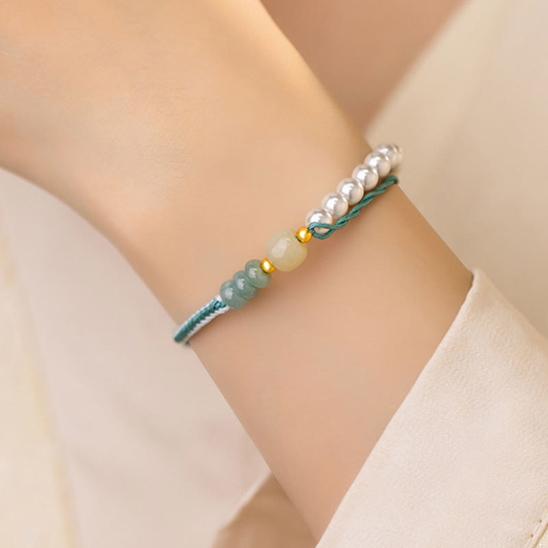 KarmaRipple's 925 Sterling Silver Hetian Jade Woven Rope Pearl Abundance Bracelet p5