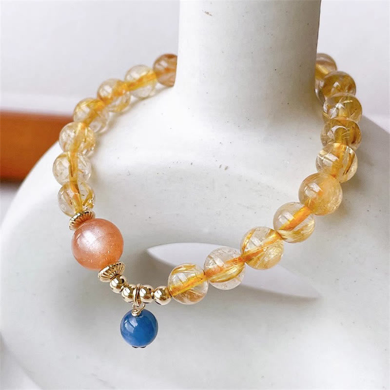 KarmaRipple's Authentic Gold Rutilated Quartz Sun Stone Kyanite Wealth Bracelet p2